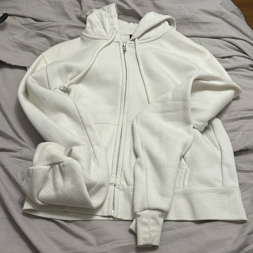 White / Cream Cropped Zip Up Hoodie